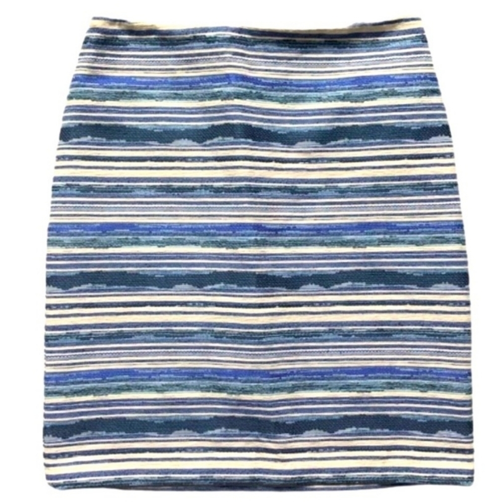J. McLaughlin pencil skirt Sz: 2 print cotton blend lined blue white jacquard